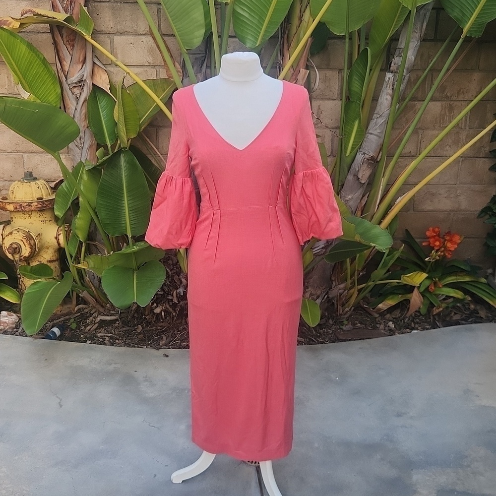 Veronica Beard Amalita Tea Length Pencil Midi Dress Bell Sleeve Melon Size 4